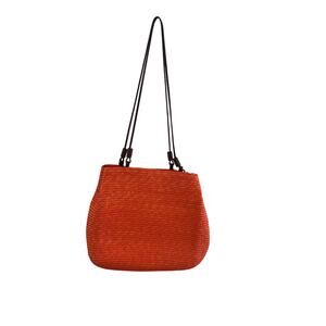 Authentic St Johns Bay Wheat Straw Woven Shoulder Bag Orange Boho Purse Handbag